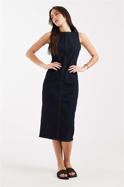Платье-миди из джинсовой ткани с колонками артикул 150050707