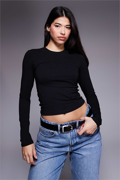 Футболка с круглым вырезом и длинными рукавами из смесовой ткани артикул 149552400