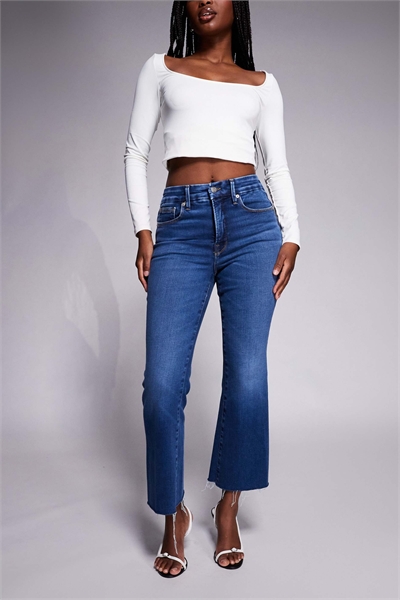 Джинсы-ботинки с мягкой тканью и красивыми брючинами, укороченной длиной артикул 145951543