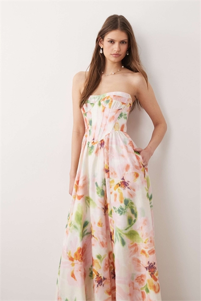 Платье-корсет Lola без бретелек, средней длины, с розовым цветочным принтом артикул 153757162