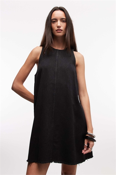 Мини-платье без рукавов А-силуэта с бахромой по краю, черного цвета артикул 154869682