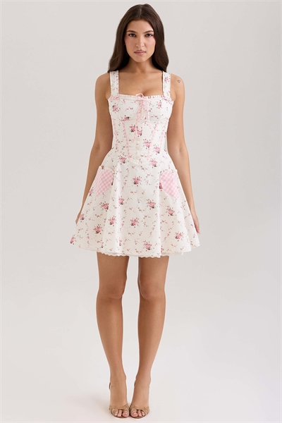 Мини-платье из эластичного хлопка с принтом Marianella кремово-розового цвета артикул 148662603