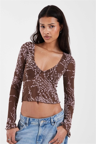 Топ с круглым вырезом и длинными рукавами «Цветущие под луной» от Yamuna артикул 155589499