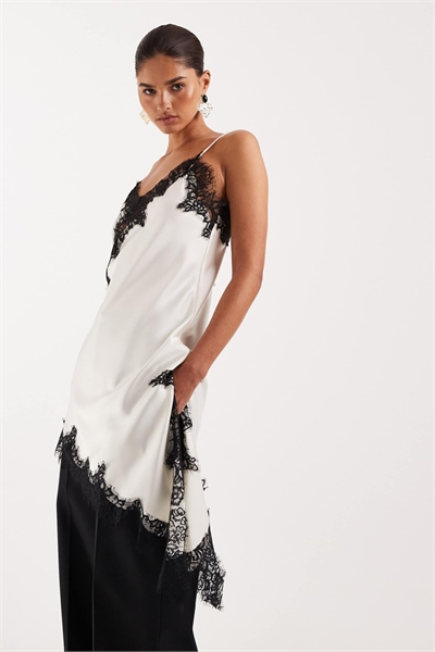Топ-ками с V-образным вырезом, контрастными кружевными аппликациями и асимметричным подолом артикул 155093693