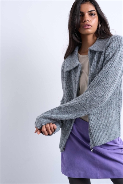 Кардиган с вязаным воротником и застежкой-молнией артикул 149033013