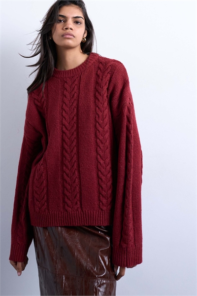 Свитер свободного кроя с косами и широкой резинкой артикул 142541536