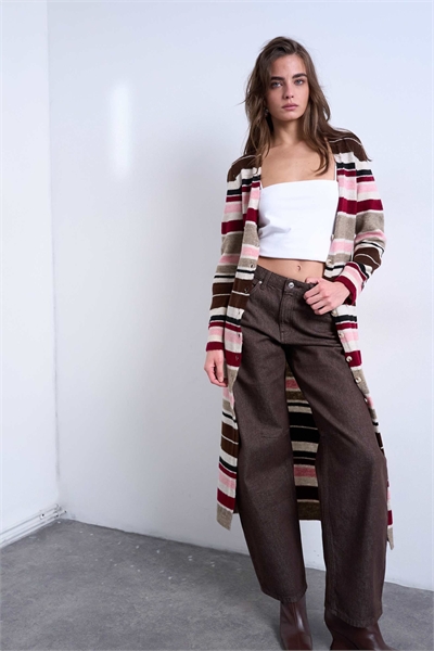 Длинный вязаный кардиган в полоску артикул 153492776