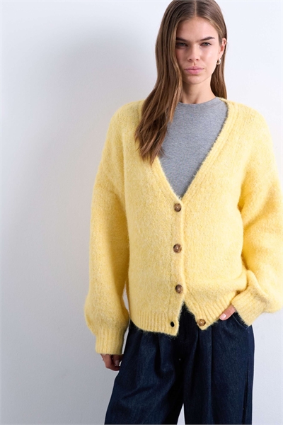 Вязаный кардиган из шерсти с ворсистой поверхностью и V-образным вырезом артикул 151481093