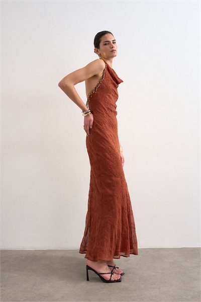 Макси-платье Broderie occasion с бисерной отделкой цвета ржавчины артикул 151524578