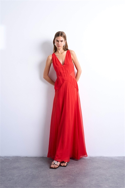 Праздничное платье с полным подолом и прозрачными вставками артикул 150389495