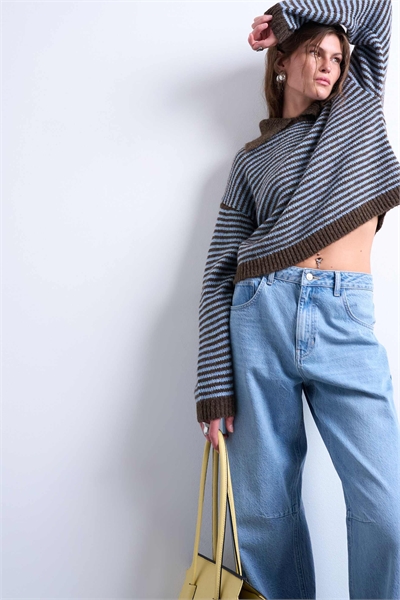 Свитер с вязаным воротником в полоску артикул 143240277