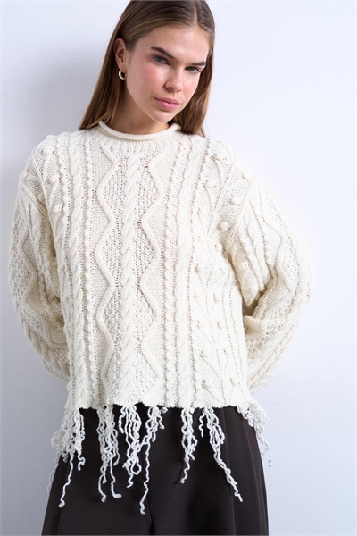 Свитер из трикотажа с эффектом потертости и косами артикул 149050822
