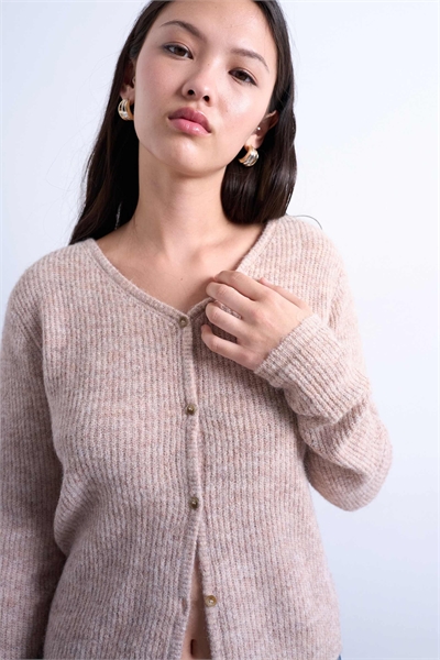 Вязаный кардиган с V-образным вырезом и ребристой отделкой артикул 142541540