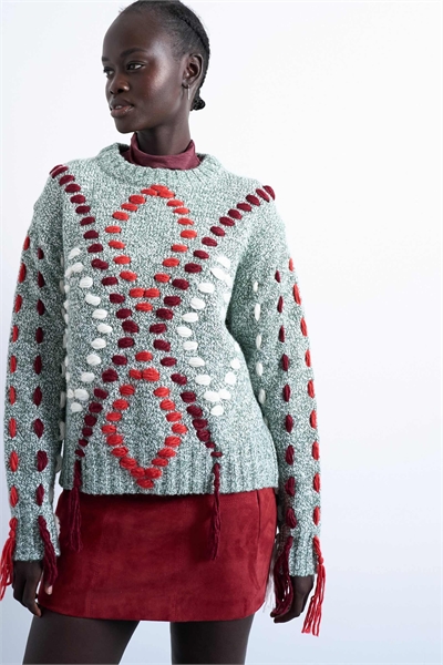 Свитер из трикотажа с вышивкой в виде ромбов артикул 145752526