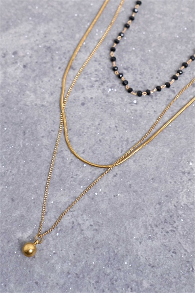 Колье Maddox из нержавеющей стали с несколькими цепочками и черными бусинами артикул 151749563