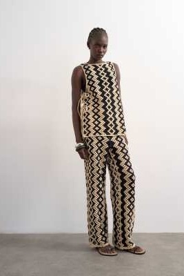 Брюки с узором, связанные крючком co-ord артикул 153329721