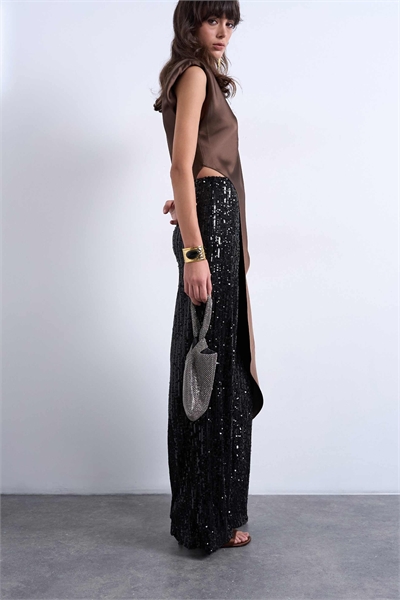 Брюки с широкими брючинами и пайетками артикул 149434380