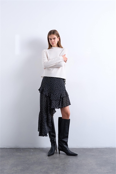 Юбка средней длины с асимметричным подолом и оборками артикул 152469885