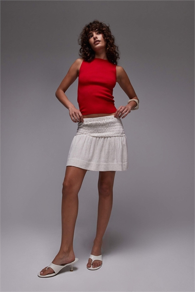 Мини-юбка из льна с высоким поясом и сборками по бокам артикул 141936000