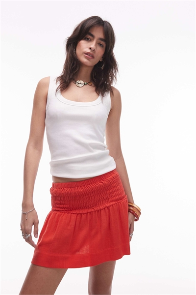 Мини-юбка из льна с высоким поясом и сборками по бокам артикул 141936007