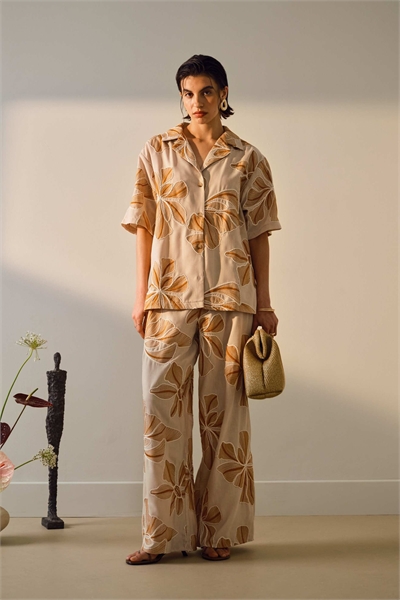 Брюки с низкой посадкой и цветочным узором, выполненным льняной стежкой артикул 140832520