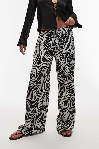 Брюки из атласа с абстрактным принтом в виде ракушек и шнурком на талии артикул 140702125