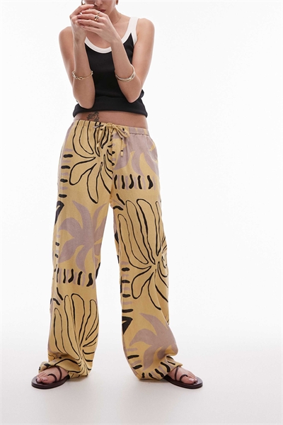 Брюки из льна с прямыми брючинами и абстрактным принтом цвета «бутермилк» артикул 140917967