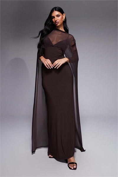 Макси-платье с пышной юбкой шоколадного цвета артикул 154762354