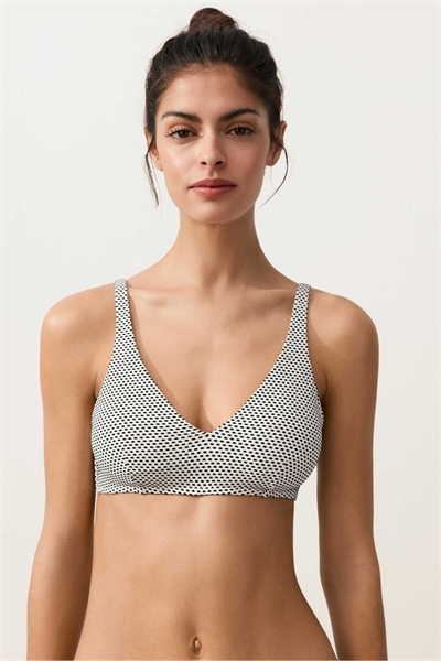 Топ-бикини с жаккардовым принтом в горошек и завязками за шеей артикул 156331776