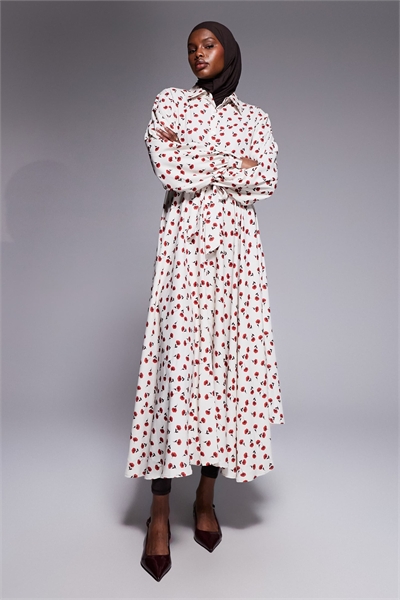 Макси-платье с пуговицами на воротнике и кремовым розовым принтом артикул 155319306