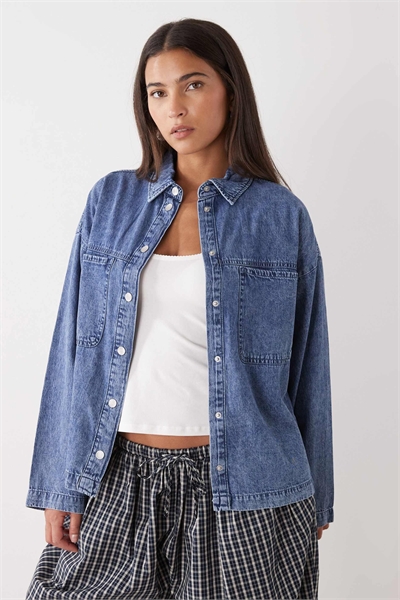 Рубашка из джинсовой ткани большого размера артикул 154133305