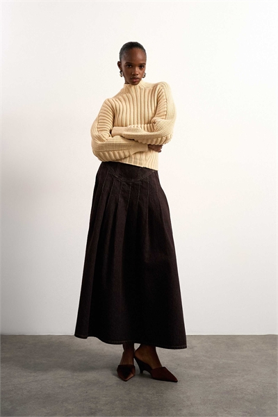 Tolu Coker x Topshop джинсовая макси-юбка с плиссировкой и круговым дизайном, коричневого цвета артикул 155173869