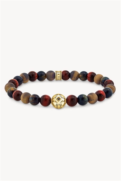 Браслет из позолоченных бусин с синим золотом и красным тигровым глазом артикул 154285984