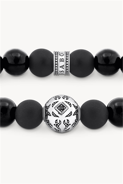 Браслет из посеребренных бусин с обсидианом артикул 154286593