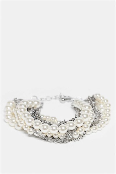 Универсальный браслет из жемчуга и серебра с многослойным дизайном артикул 151227095