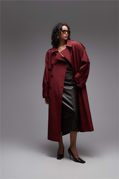 Макси-тренч свободного кроя с поясом артикул 155528635