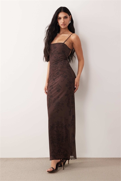 Платье-миди с бретелями из принтованной сетки с принтом «пейсли» артикул 156131049