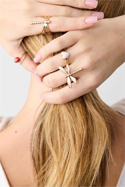 Набор из 4 колец с изображением стрекозы артикул 156033468