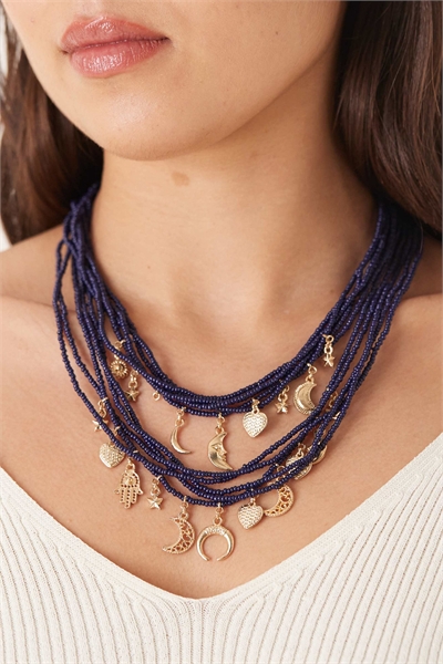 Многоярусное колье с подвесками в виде бусин «Полночь» артикул 152192027