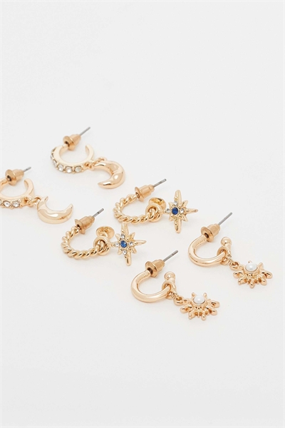 Набор из 3-х сережек-колец с подвесками в виде небесных тел и жемчугом артикул 152192022