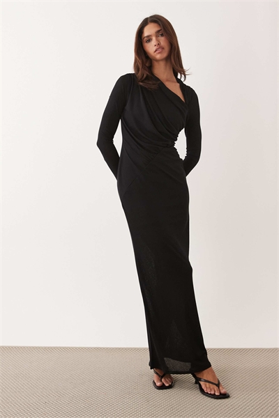 Макси-платье с длинными рукавами, асимметричным кроем и рюшами артикул 155706003