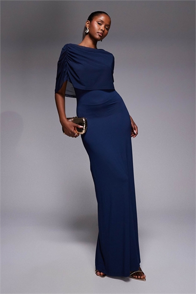 Макси-платье с сетчатым капюшоном, темно-синее артикул 155001780