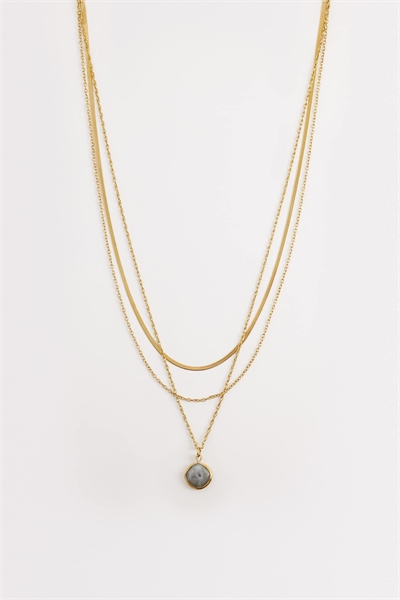 Водонепроницаемое многорядковое колье из нержавеющей стали с камнями и декоративными элементами на цепочке артикул 154603762