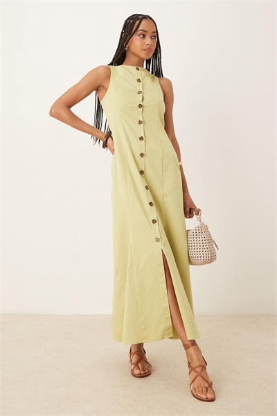 Макси-платье с застежкой на пуговицы и V-образным вырезом в цвете шалфей артикул 145391514