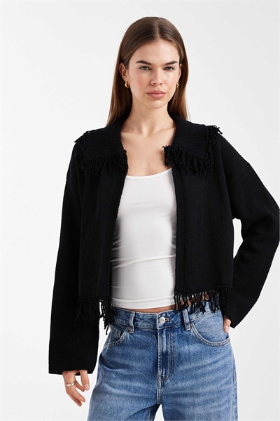 Кардиган с бахромой из трикотажа артикул 155844524