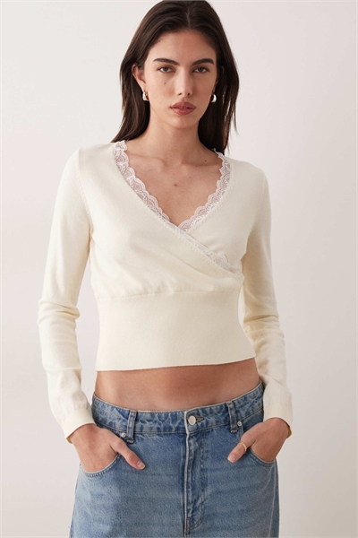 Топ-накидка из трикотажа с кружевной отделкой артикул 155811341