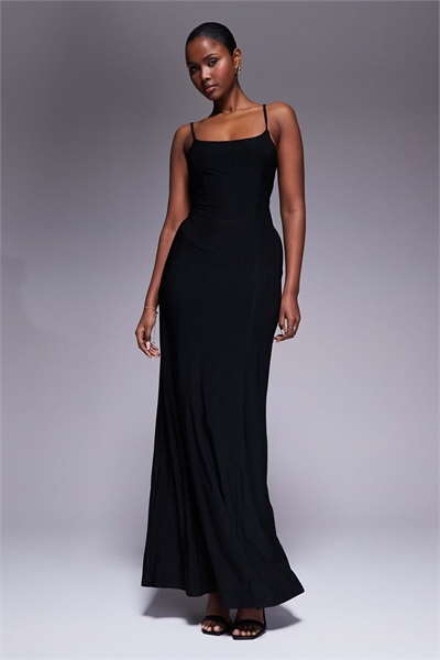 Макси-платье-комбинация с шнуровкой сзади, черного цвета артикул 155092532