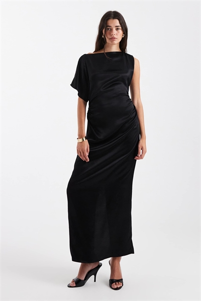 Асимметричное платье-миди из атласа черного цвета артикул 154315106