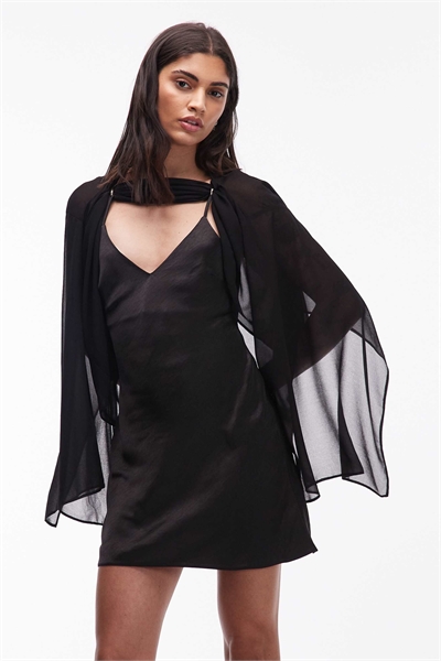 Мини-платье с накидкой цвета черного артикул 153529446