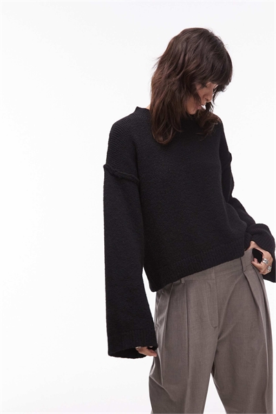 Вязаный свитер с открытыми швами из шерсти артикул 150987851